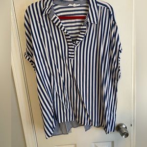 Blue and white striped blouse
